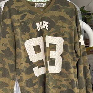 Bape Olive Camo Mesh Jersey with White 93 Graphic